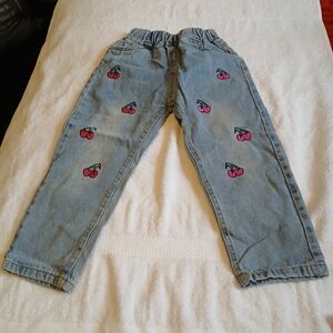 Cherry Embellished Kids Denim Jeans